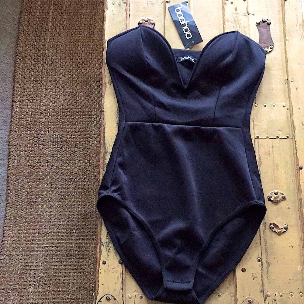 NWT ASOS BOOHOO SEXY BLACK BODYSUIT COSPLAY PLUNGE NECK BODYCON COSTUME 6 US S - Picture 13 of 14